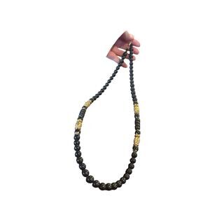 Vintage 1928 Jewelry Black Bead Necklace Gold Filigree Barrel Clasp 18”